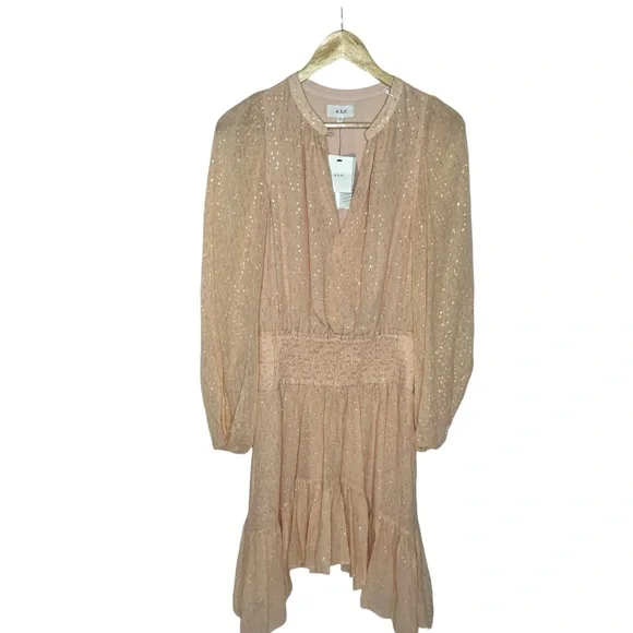 NWT A.L.C. Sidney Silk Dress in Pale Pink and Metallic Gold 0 - Picture 3 of 12